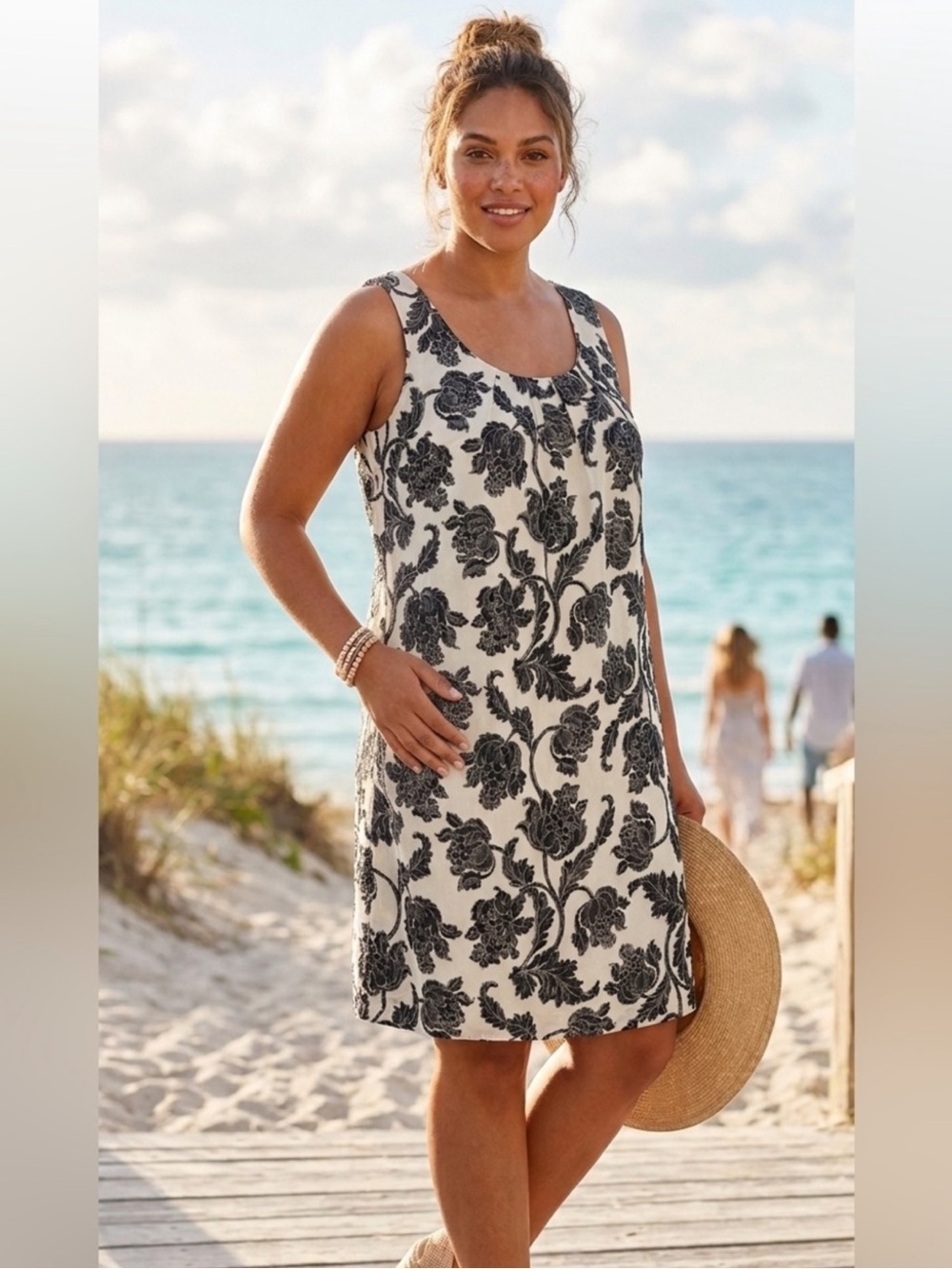 White House Black Market White Dress with Black Floral Pattern.  Size 4